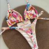 European and American Swimwear Women's Lace-up Neck Triangle Cup Beach Sexy Swimsuit Hot Spring Bikini