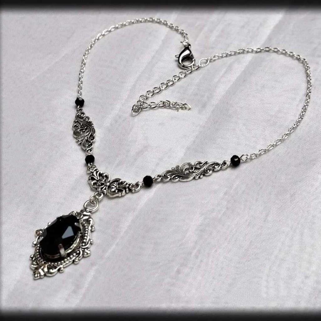 Gotische Rose Viktorianische Halskette Mit Schwarzem Glasstein Für Damen Halloween Accessoire