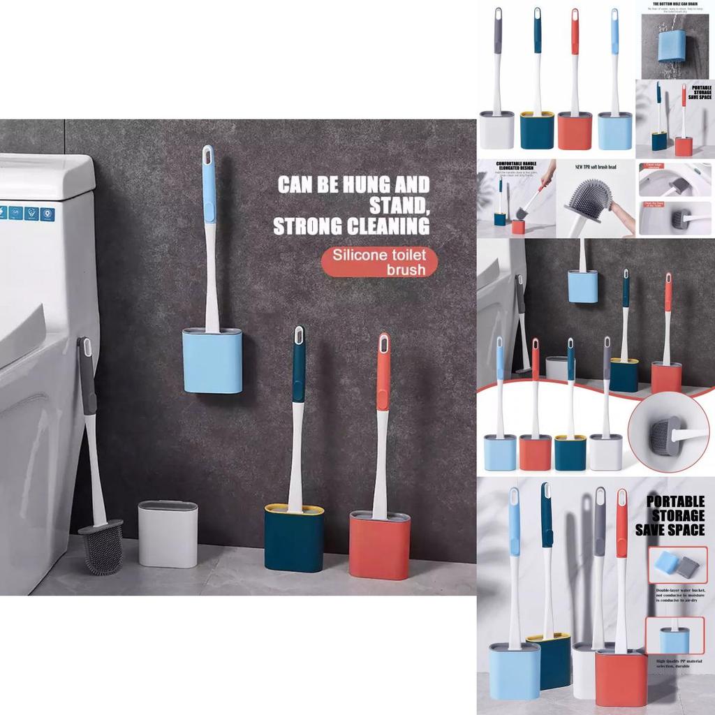 Compact Silicone Flex Toilet Brush And Holder With Ergonomic Design For Small Spaces