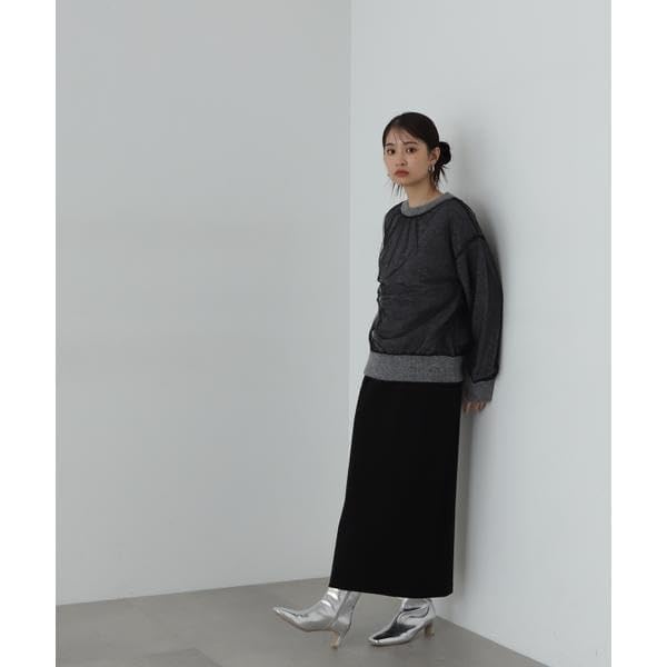 N Natural Beauty Tulle Layered Knit Sweater in Heather Gray Basic Women's