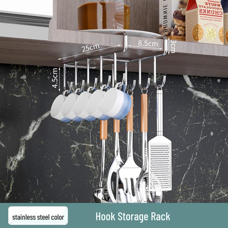 Multifunctional Under-Cabinet Storage Rack with Hooks for Pot Lids and Cutting Boards