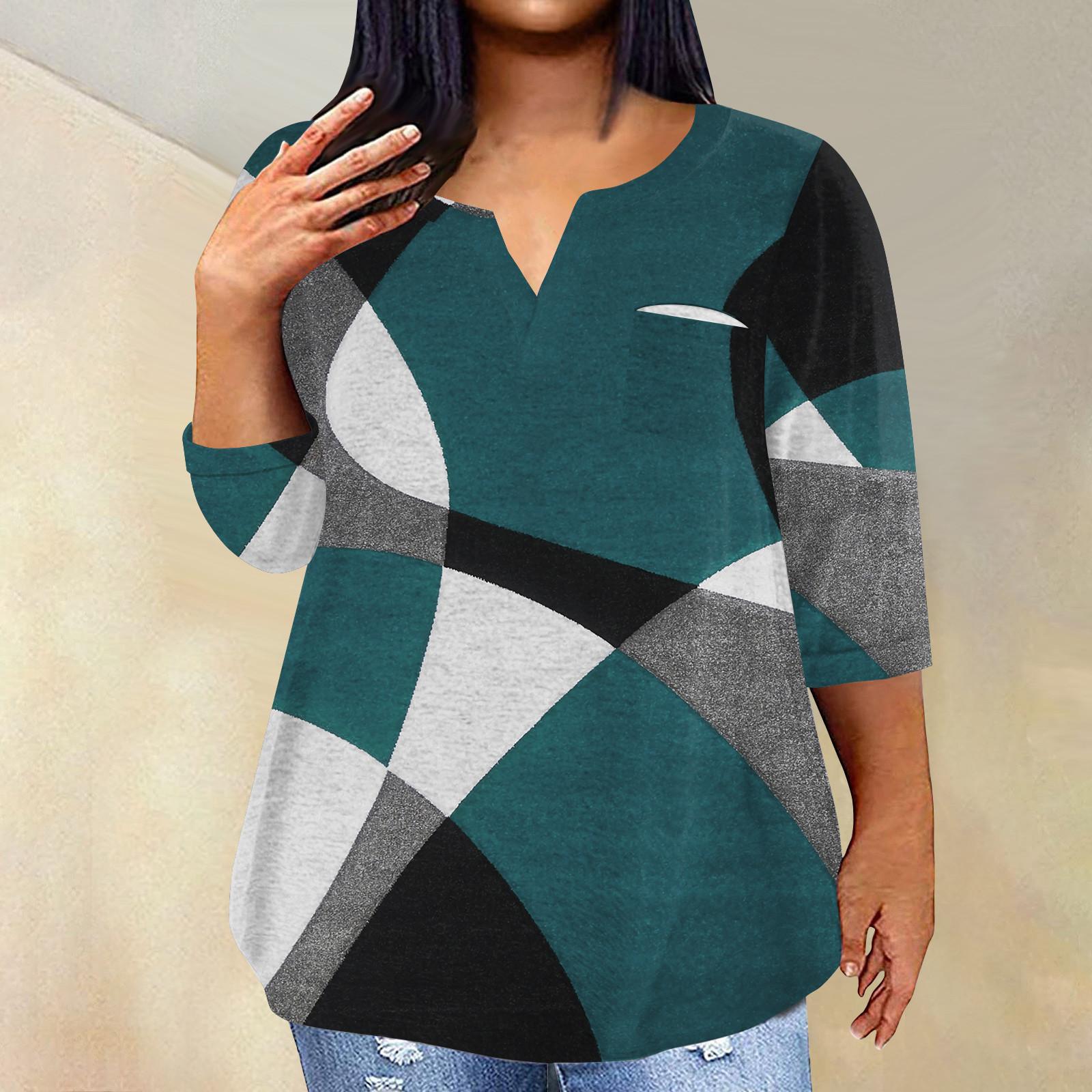 

Женский модный повседневный пуловер с рукавами три четверти и V-образным вырезом с принтом, топ с рукавами 4/3 L