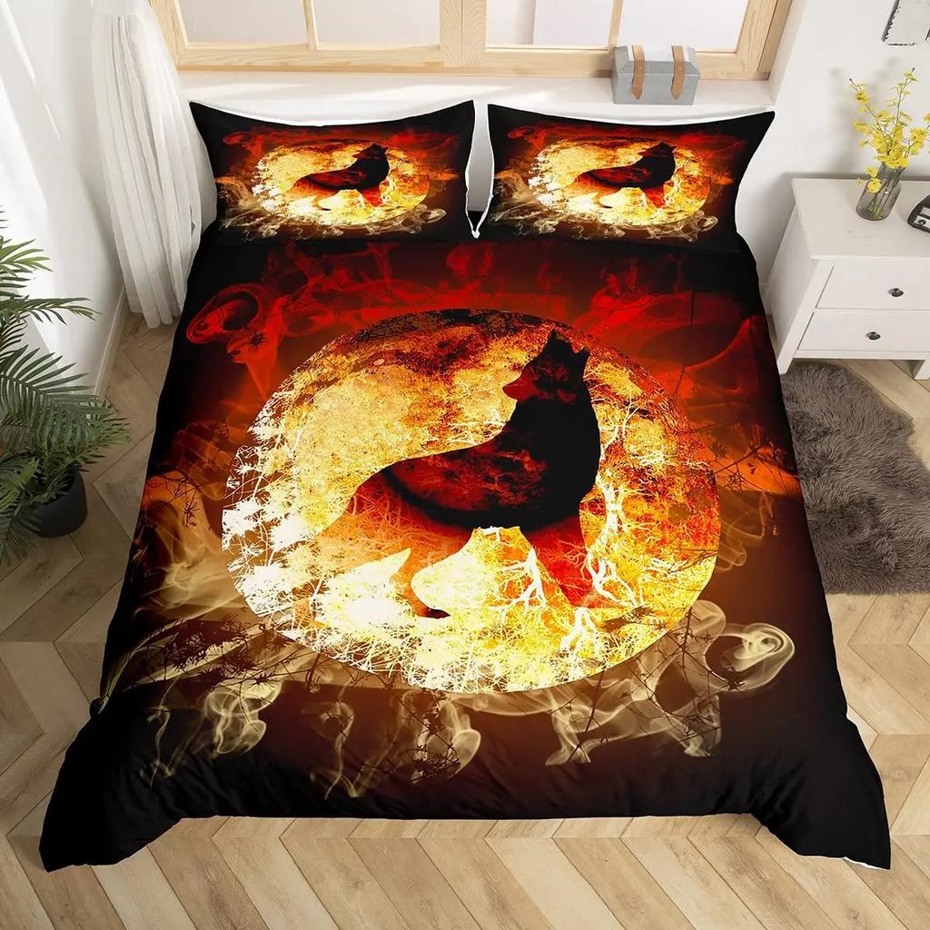 Ice And Fire Riding Horse Duvet Cover Set King SizeFlame Horsing Bedding SetWestern Cowboy Exotic Farmhouse Comforter Cover