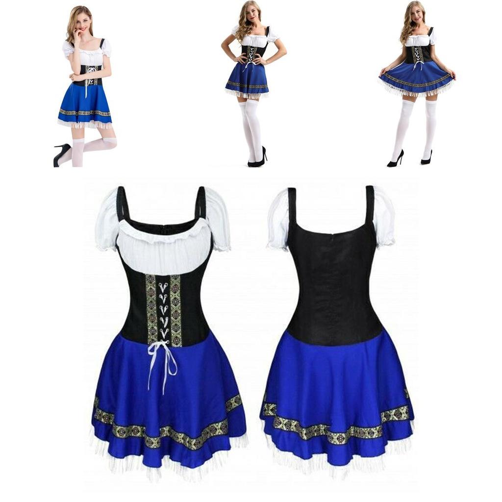 German Bavarian Trachten Beer Dirndl Costume With Delicate Fringed Lace Hem