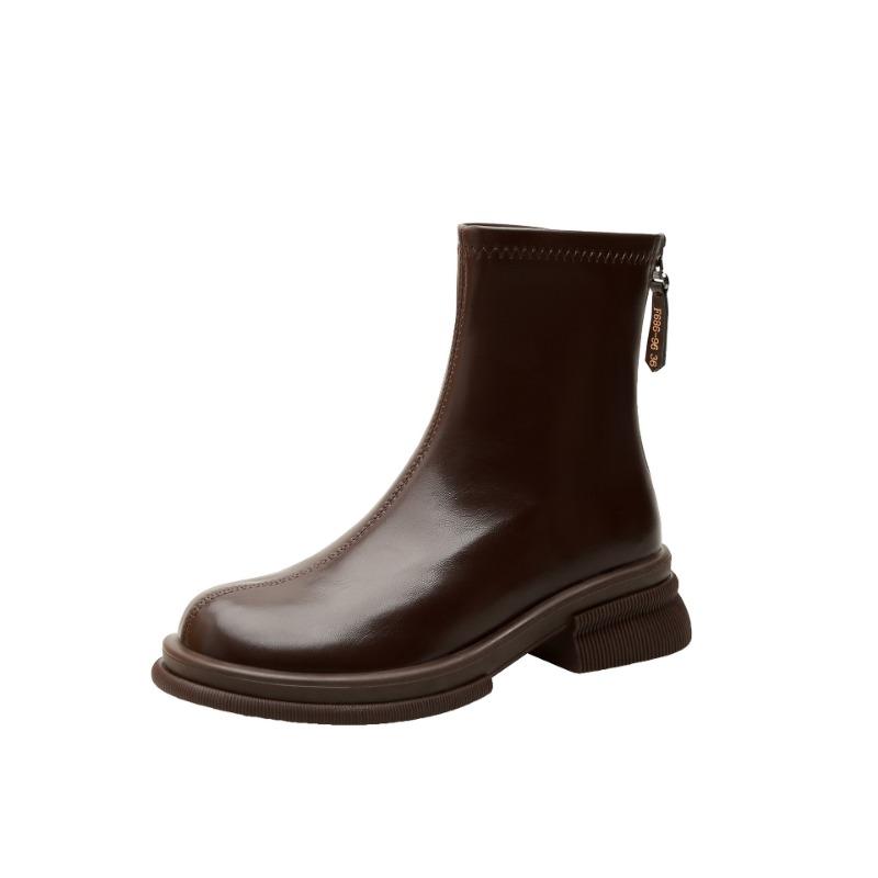 Cowhide version~ Leather thick-soled high knight boots, small but knee boots, fat mm long boots, elastic and thin boots