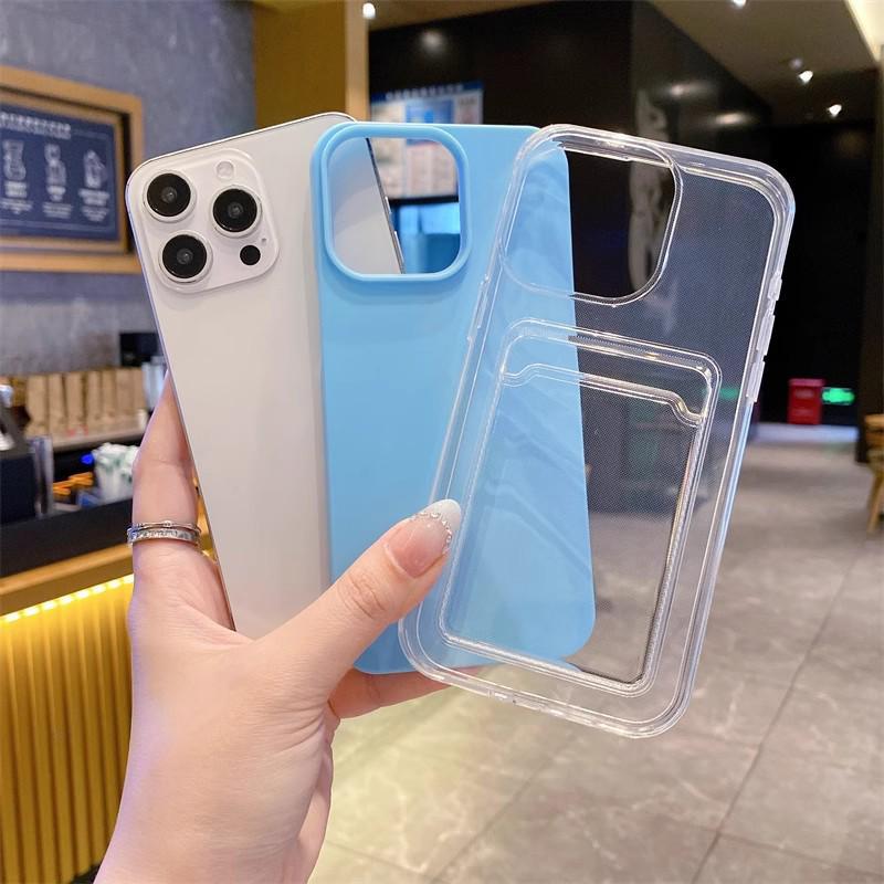 iPhone 17 Pro Jelly Silicone Card Holder Case, Solid Color, Anti-Fall Protection for iPhone 15P/14