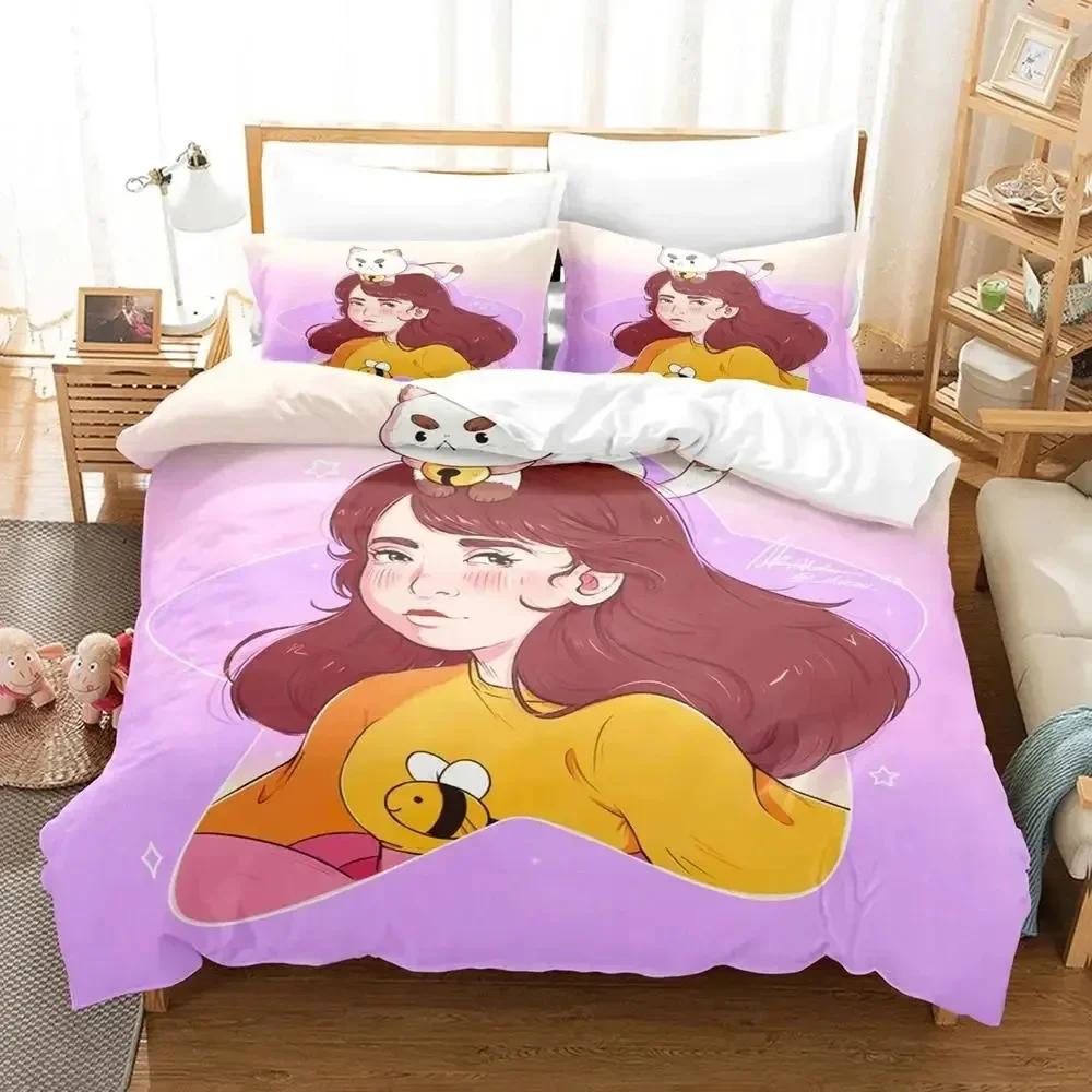 Luxury New 3D Print Cartoon Bee Puppycat Bedding Set Duvet Cover Bed Set Quilt Cover Pillowcase Queen Boys Adult Bedding Set