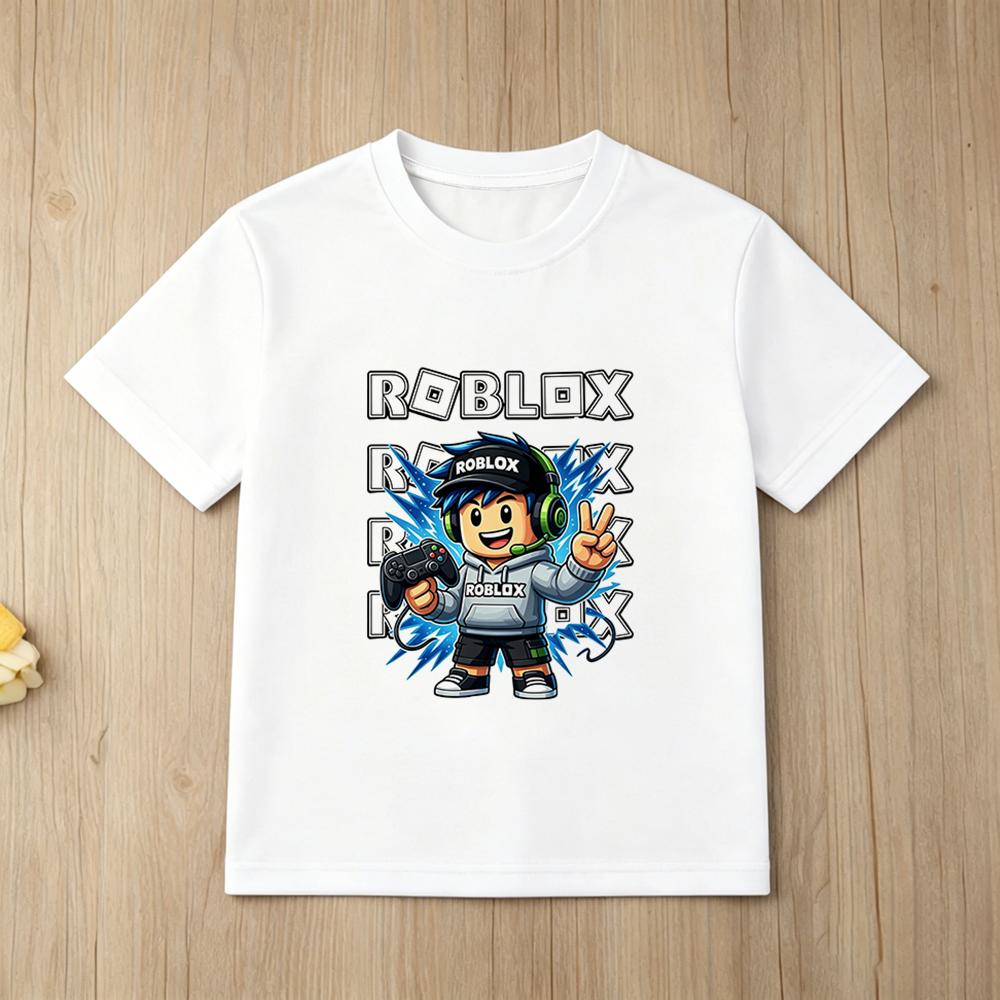 Novelty Roblox Face Game Meme Graphic T Shirts Summer Fashion Boys Short Sleeve Roblox Cartoon Printed Top Summer Kids T-shirt