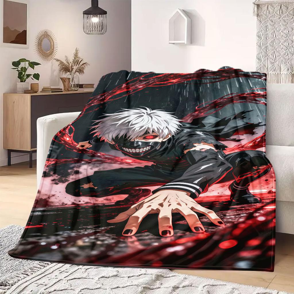 Tokyo Ghoul Stylish Print Flannel Blanket, Warm Cartoon Design for Sofa and Bed, Portable Travel and Picnic Throw Blanket_LIAN