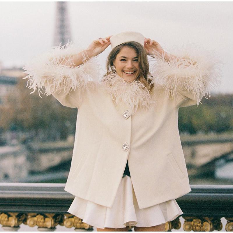Tassel Solid Color Women Coat Faux Fur Feather Full Sleeve Female Jacket 2025 Autumn Winter Elegant Single Breasted Lady Outwear