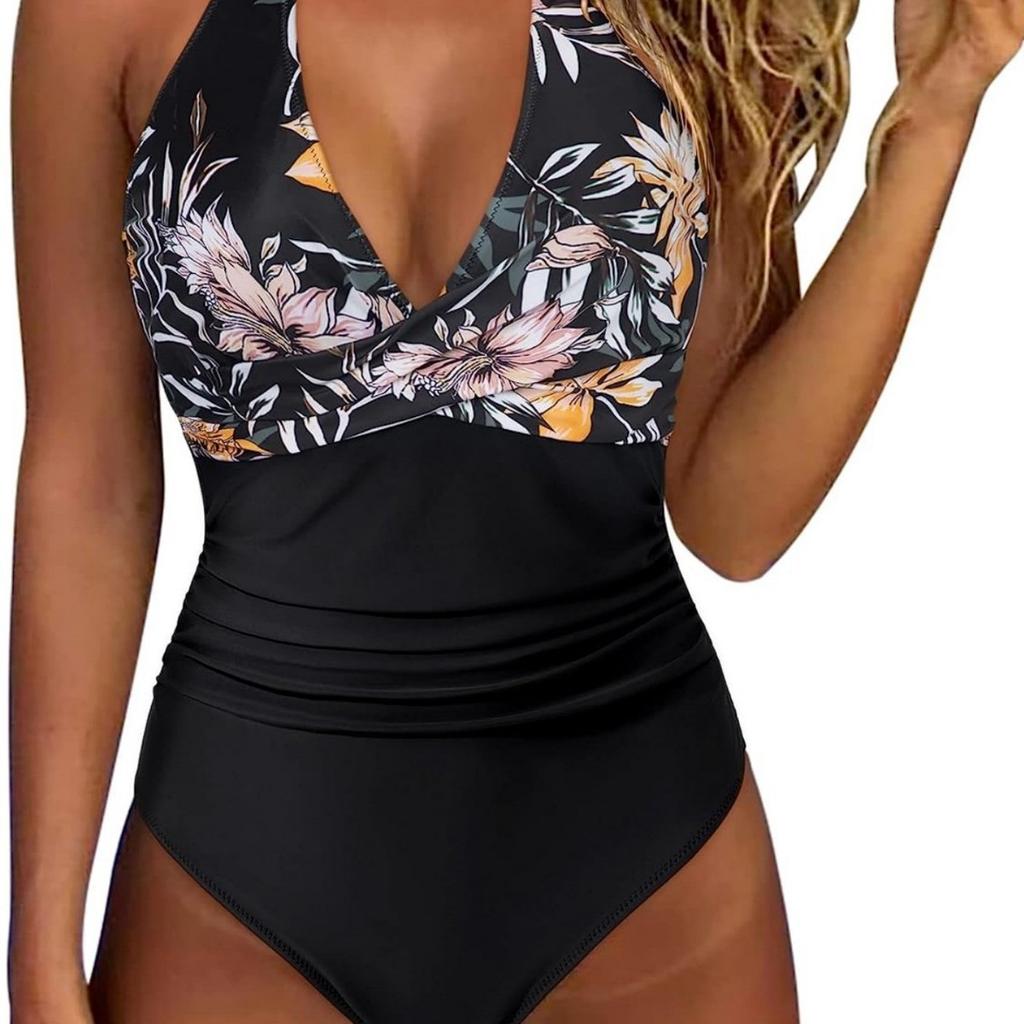 Bikini Tight One-piece Swimsuit Women Halter Sexy Cross Color Matching Swimsuit Women