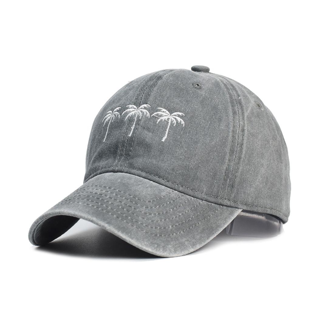Unisex Washed Cotton Cap Coconut Palm Embroidery Vintage Baseball Cap Men Women Adjustable Casual Outdoor Streetwear Sports Hat