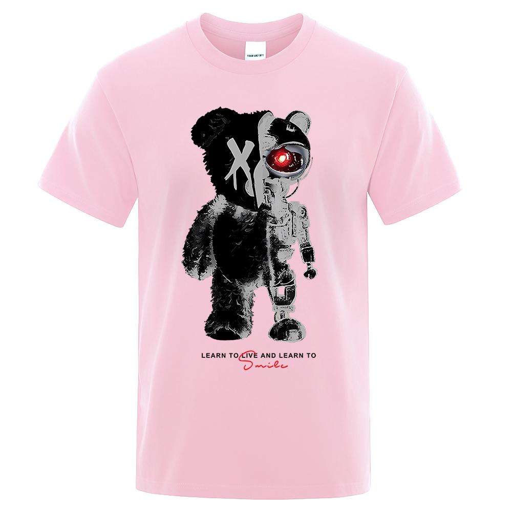 Cartoon Maschine Bär Männlich Baumwolle O-Ausschnitt T-Shirt Sommer Locker Übergröße Kleidung Hohe Qualität Atmungsaktiv Mode Kurzarm
