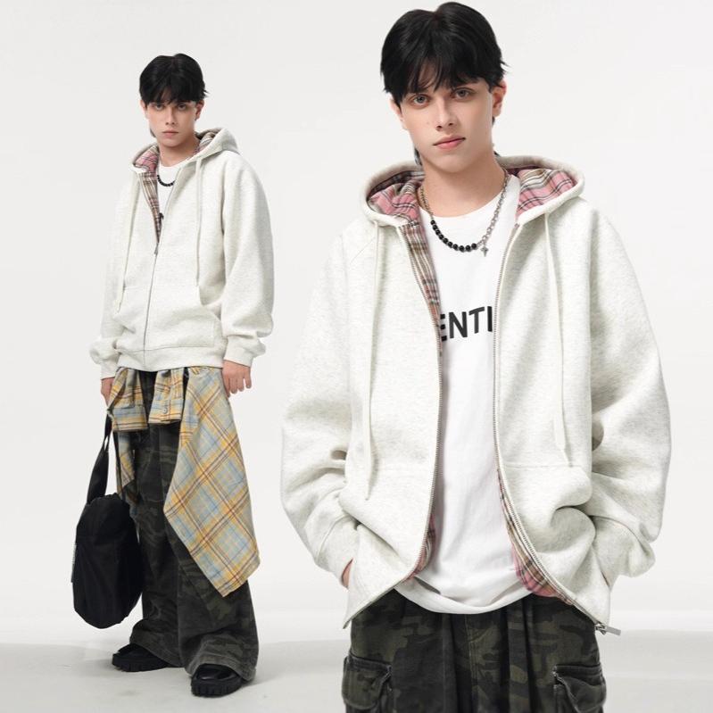 Cotton Hoodie Jacket for Men Casual Long Sleeve Hooded Sweatshirt Jackets Zip Up Vintage Jacket with Pocket Men's Heavyweight Fall Sweatshirts Outwear