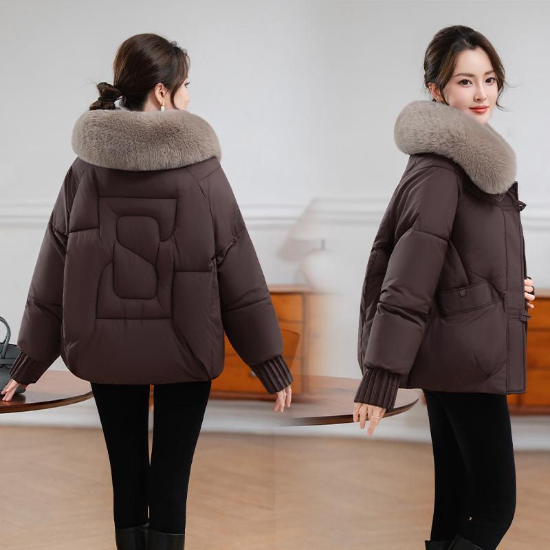 New fashion cotton clothes women's warm big fur collar temperament short women's cotton-padded clothes jacket