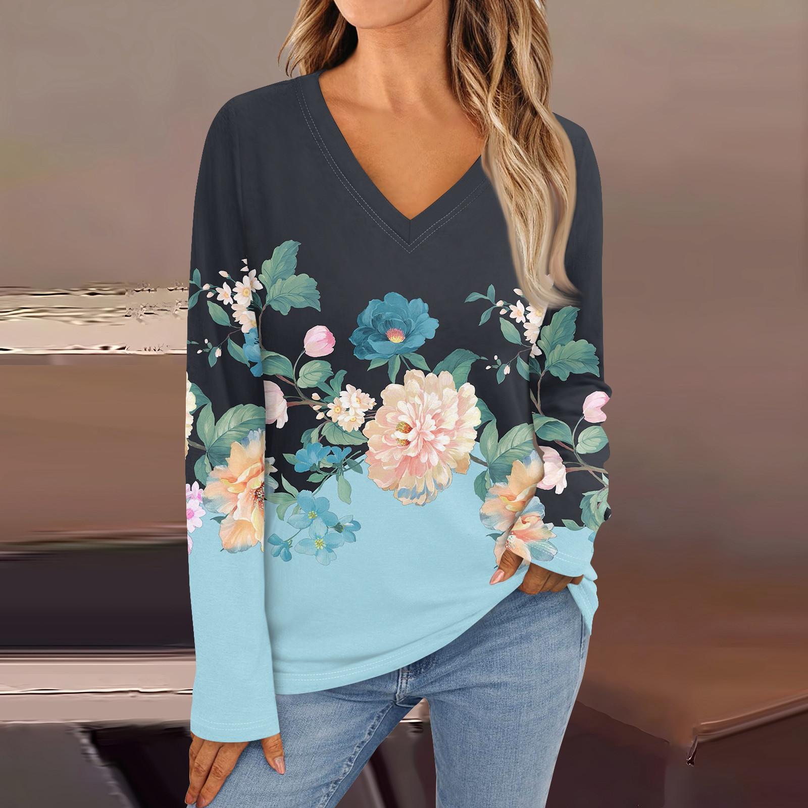 

Женская модная повседневная футболка с V-образным вырезом и длинным рукавом с принтом, женская футболка XXXL