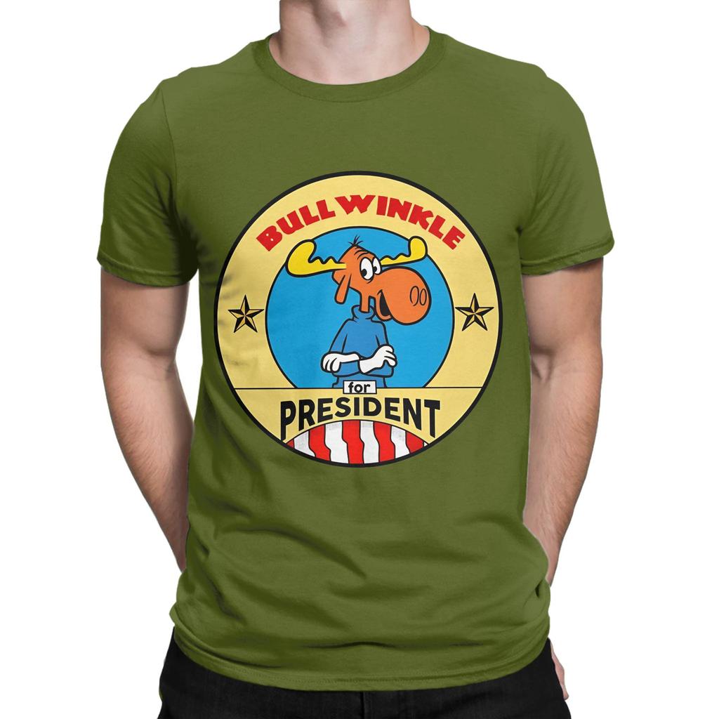 bullwinkle for president Funny Graphic 100 Cotton TShirt The Adventures of rRocky and Bullwinkle Tees Tops For Unisex
