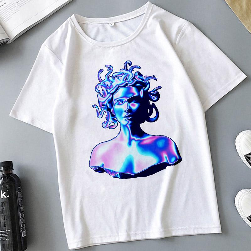 Snake Head Female Monster Medusa Printed T-shirt Summer Women's Casual White Female Tshirt Harajuku Vintage Fashion Tops T Shirt