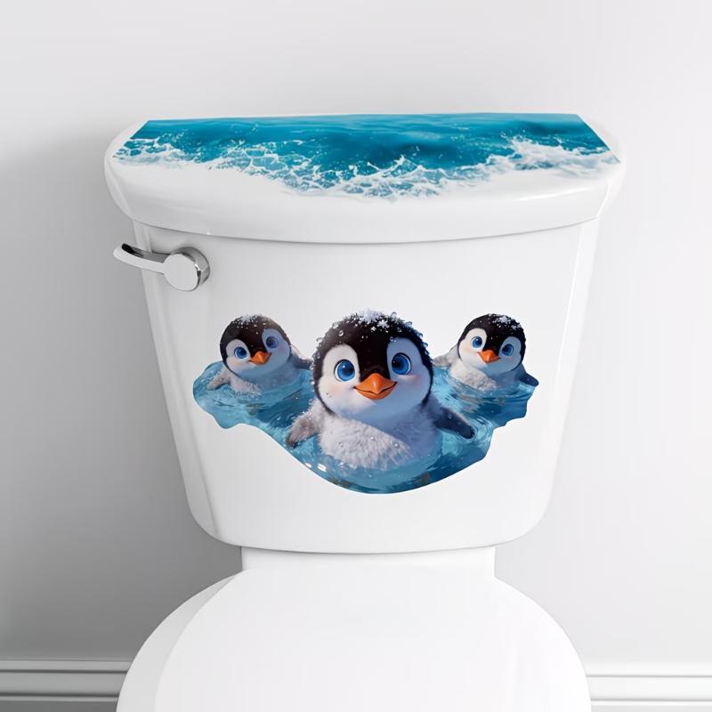 Süßer schwimmender Pinguin Toilettenaufkleber Wasserdichter Badezimmerwandaufkleber Selbstklebende abnehmbare Aufkleber Heimdekoration