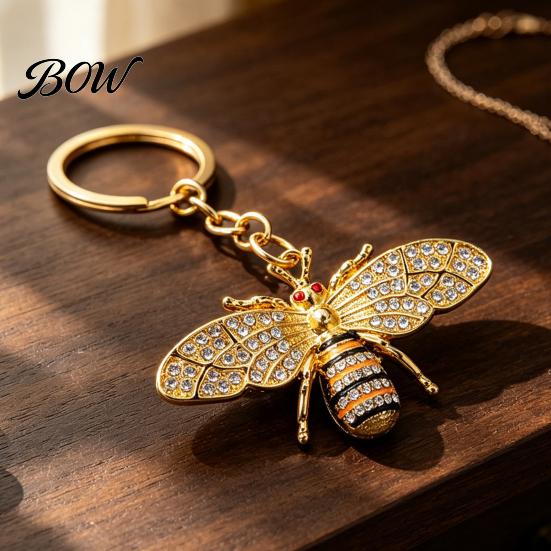 Bee Keychain for Women Rhinestone Women, Bing Alloy Car Sturdy Key Ring with Chain Ring, Decorative Accessories Handbags Backpacks Holder