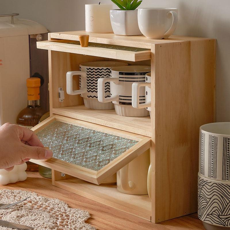 Cup Desktop Storage Cabinet Solid Wood Teacup Tea Set Storage Cabinet Dining Table Coffee Cup Storage Countertop Cup Holder