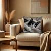 Cute Black White Cat Pillow Cover Realistic Tuxedo Cat Print Soft Cushion Case For Sofa Couch Pet Lover Home Decor