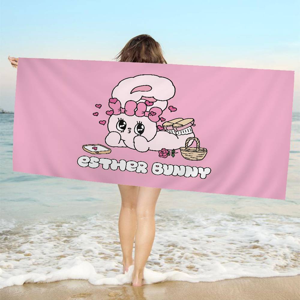 E-Esthers Bunnys Cartoon Microfiber Printed Beach Towel Mountain Climbing Yoga Beach Swimming Running Absorbent Soft Towel
