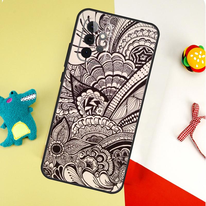 Indian Floral Henna Mandala For Samsung Galaxy A55 A35 A15 A54 A34 A14 A53 A33 A13 A05 A06 A16 A22 A32 A52 Phone Case