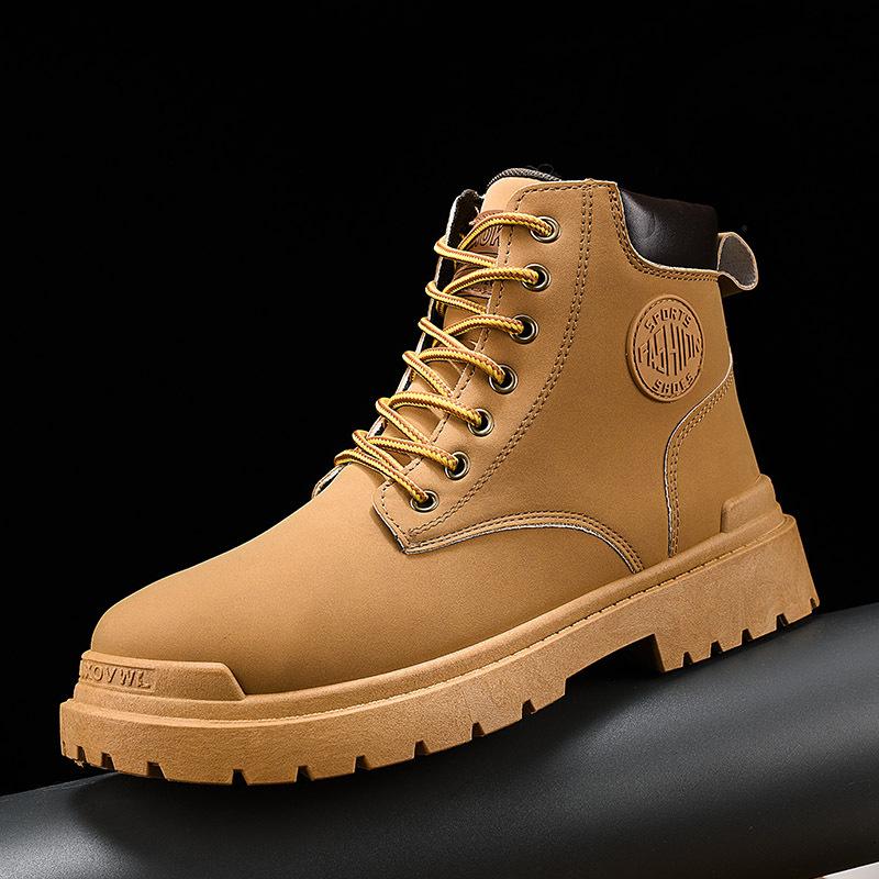 

2025 autumn new men s rhubarb boots trendy British style high-top thick-soled heightening Martin boots casual small leather shoes 39