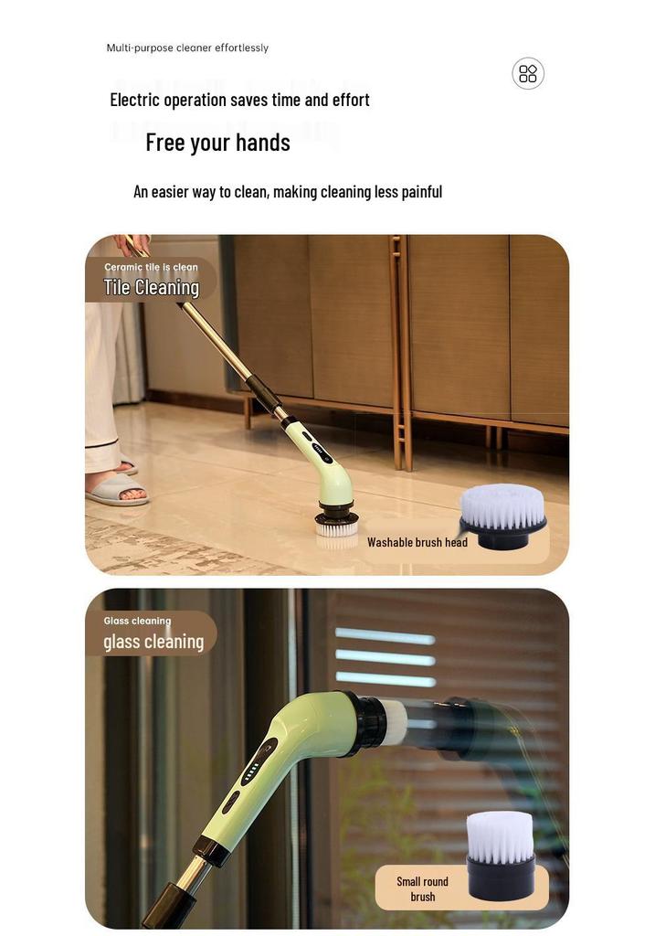 9-in-1 Multi-Functional Electric Cleaning Brush for Kitchen & Bathroom with Long Handle & Handheld Options