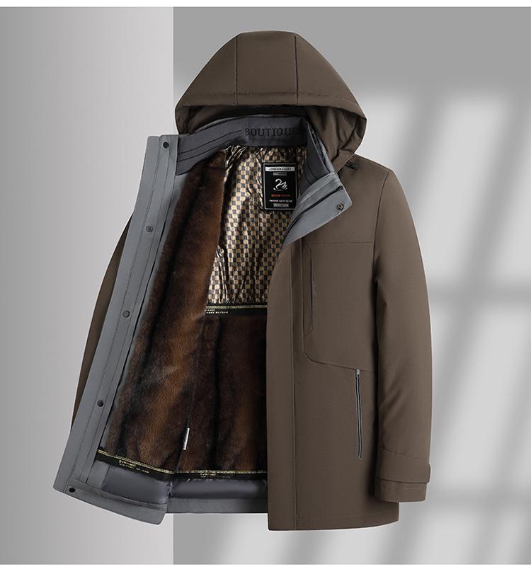 Men's Middle-Aged & Elderly Plus Velvet Warm Winter Down Jacket with Goose Down Liner