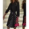 Damen Midi Kleid POLO-Kragen 3/4 Ärmel Modekleid Lässig Kordelzug Plissee Kleid