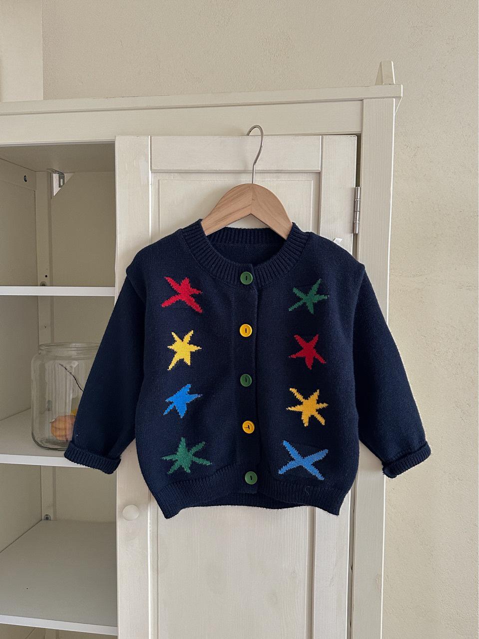 

Красочный вязаный кардиган со звездами для девочек - Мода осень/зима 130 cm темно-синий
