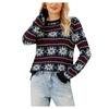 Women's Fashion Round Neck Red Long Sleeved Snowflake Christmas Sweater
