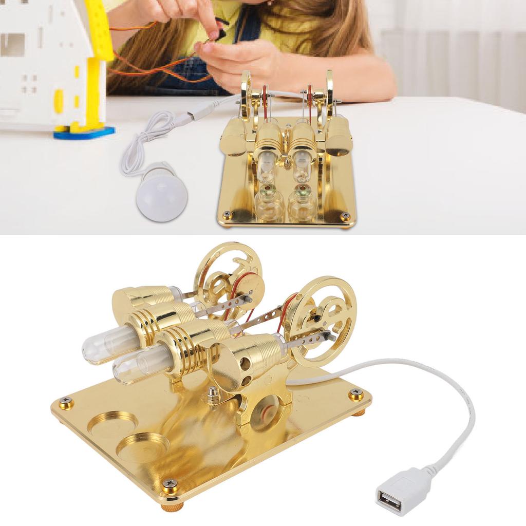 4-Zylinder Heißer Stirlingmotor Hohe Härte LED-Licht Stirlingmotor für Kinder Schüler Wissenschaftsprojekt Klassenzimmer