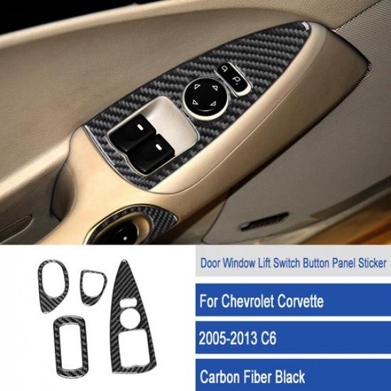 Carbon Fiber Inner Door Window Lift Button Frame Sticker For Corvette C6 05-13