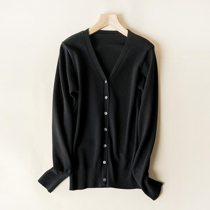 Spring & Autumn Women's V-Neck Knit Cardigan - Long Sleeve Short Sweater Jacket