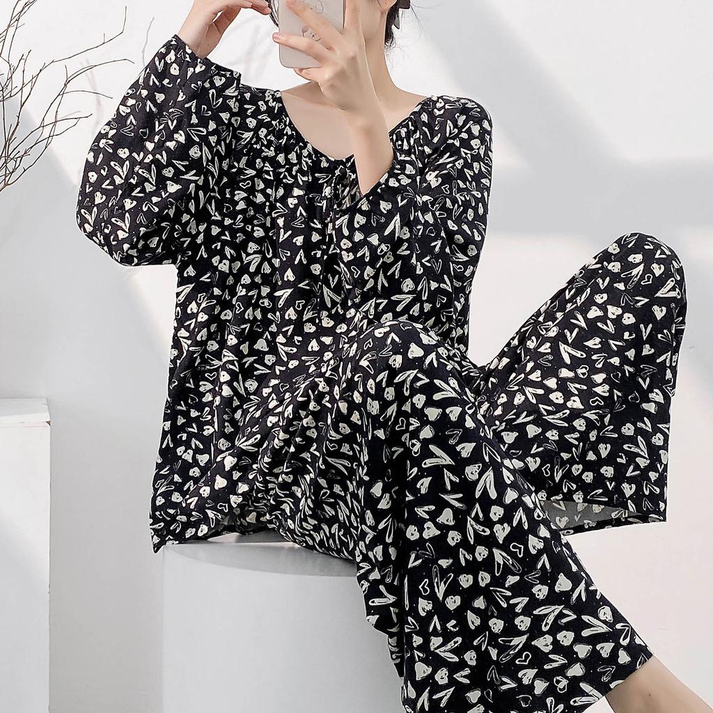 Cotton and silk family 1011 new cotton silk pajamas women's spring and autumn loungewear suit women can wear casual long-sleeved trousers