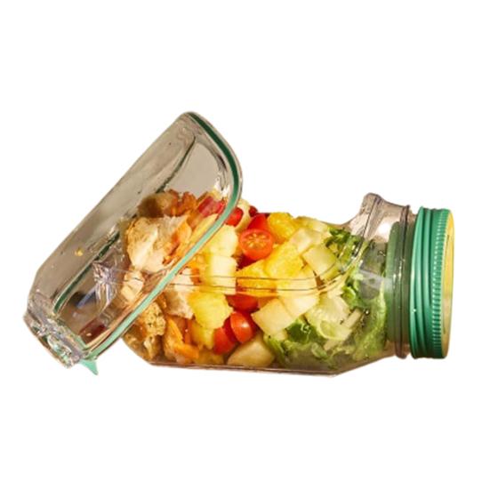 Salad Jar with Side Door Opening Integrated Seasoning Bowl Large