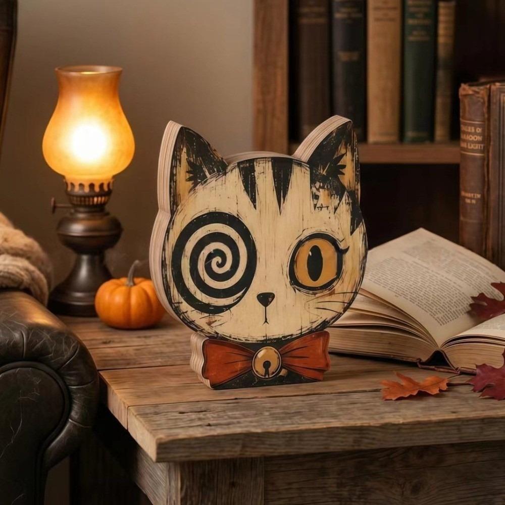 Vintage Retro Wooden Sign Ornament Unique Lightweight Patchwork Cat Decor Cute Cartoon Halloween Wooden Decor Mantel Shelf