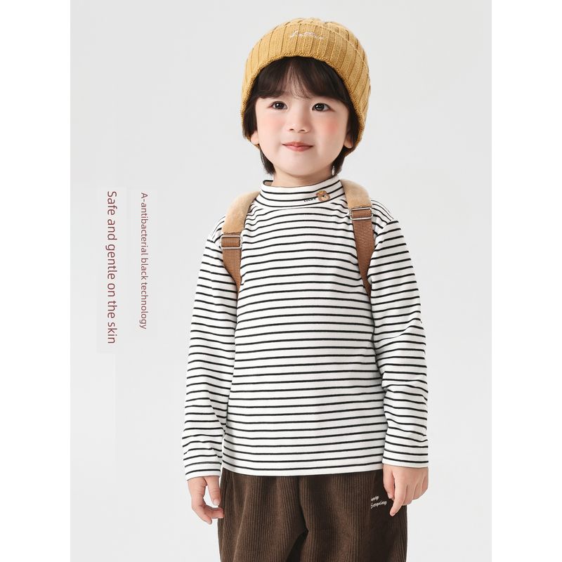Boys' Fleece-Lined Long-Sleeve T-Shirt, Half-High Collar Autumn Shirt, 2025 Winter New Children's Clothing Base Layer Shirt, Baby Top