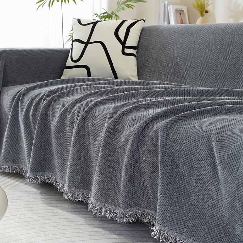 Solid Thick Herringbone Patterned Sofa Towel Chenier Anti Scratch Full Cover Couch Cushion Simple Dust Cover For All Seasons