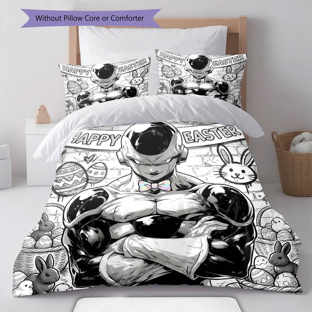 Easter Frieza Pattern Bedding Quilt Set Quilt Cover Pillowcase Home Decoration Birthday Gift (1 * duvet cover + 2 * pillowcase, without core)