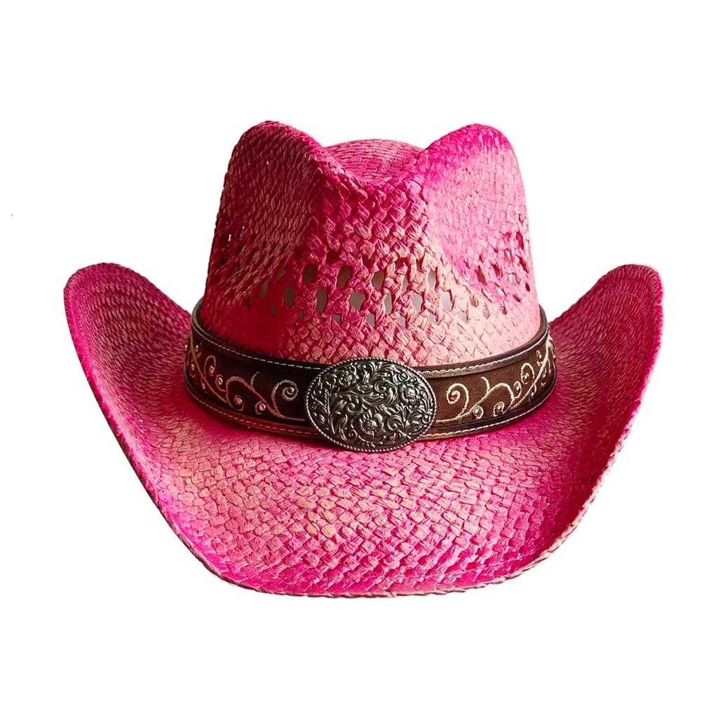 Cappello di Paglia da Cowboy Western Uomo e Donna Retro a Tesa Larga Cappello di Paglia da Cowboy Ricamato Tesa Larga Chapeau Cowboy