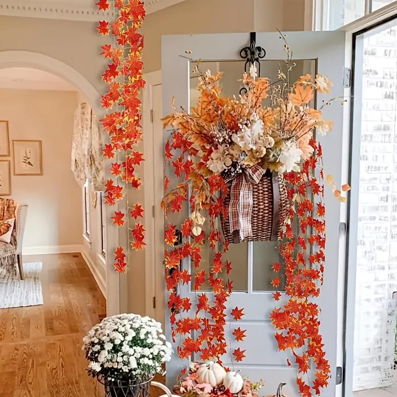 12pcs Elegant Autumn Artificial Maple Leaf Wreaths, Extra Long Rustic Fall Wreaths, for Thanksgiving and Halloween/Christmas