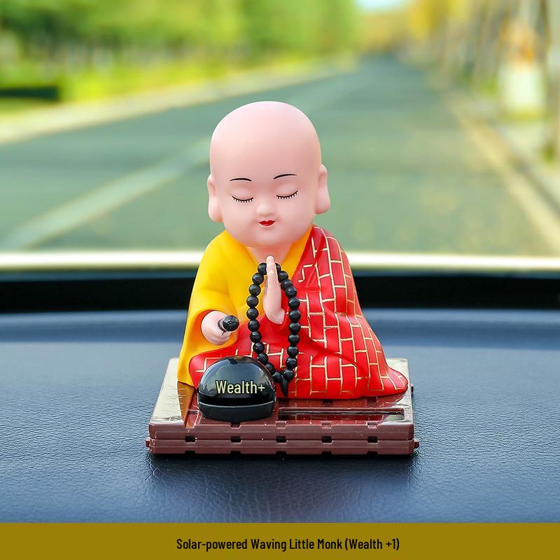 

Solar-Powered Kasaya Monk Car Ornament: Nodding Wooden Fish Decompression Doll for Car Interior