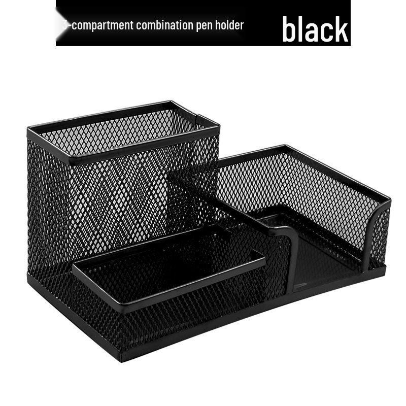 Creative Three-Compartment Metal Office Pen Holder