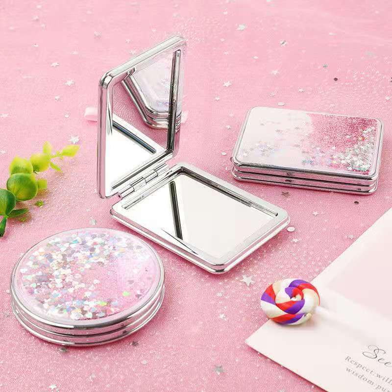 Quicksand Heart Flip Double-Sided Mini Makeup Mirror – Portable & Stylish
