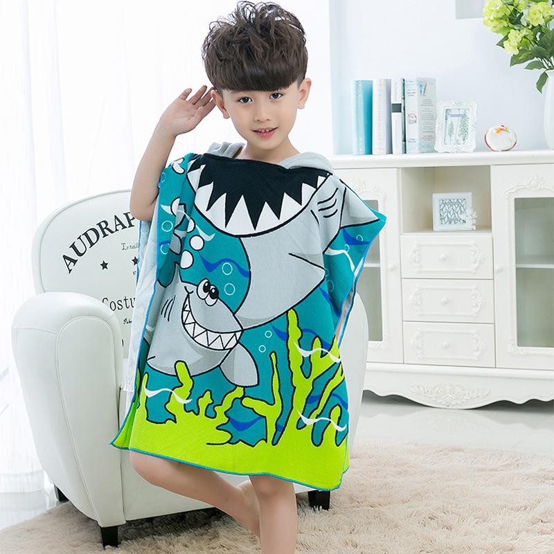 Large Cute Kids Hooded Bath Towel Cloak Cartoon Print Boys Girls Bathroom Beach Can Wear Super Absorbent Child Sunscreen Shawel