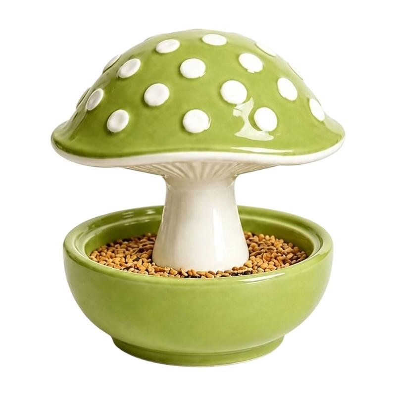 Garden Display Bird Bowl for Pet Birds, Molded Mushroom Dish with Open Bowl, Center Stem, Home Use, and Daily Use